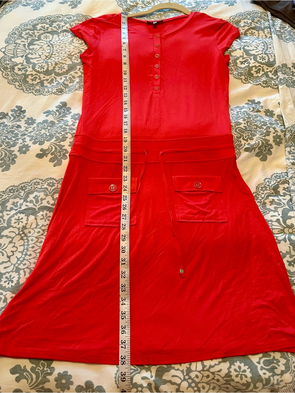 Neiman Marcus Casual Red Drawstring Pocket Dress size M